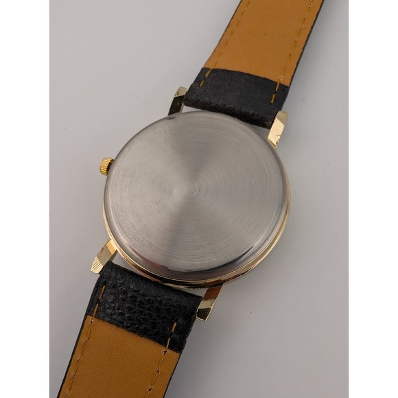 Panda Dial Watch Unisex Gold 38mm Case Faux Black Leather Band- New Battery - Picture 8 of 9